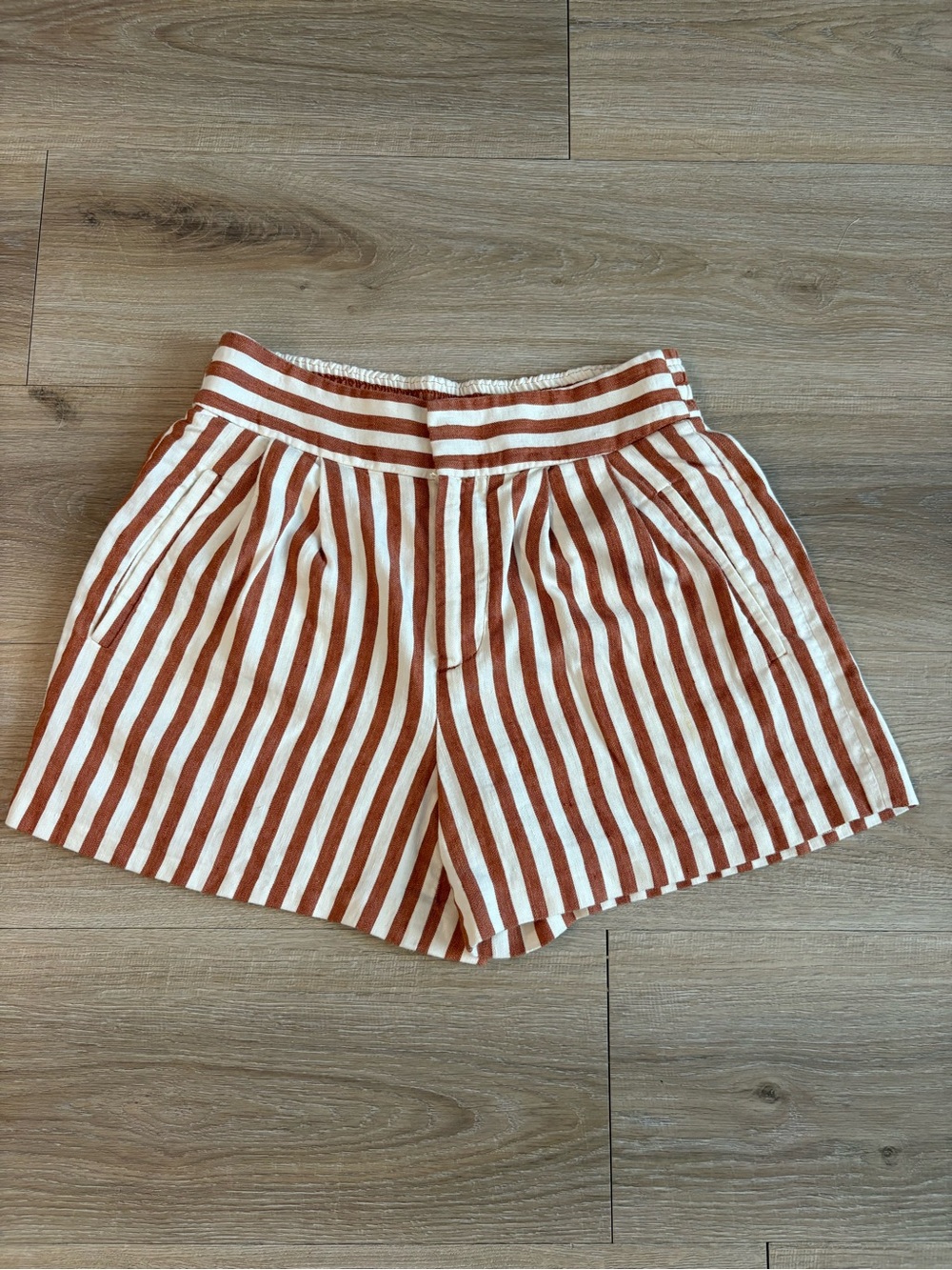 Zara Striped Cotton Blend Women’s Shorts - Rust & White